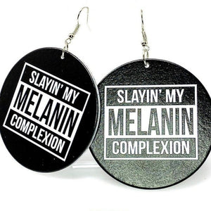 Slayin' My Melanin | Positive Statement Wood Earrings Earrings - Blackwood Premium