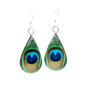Peacock Feather Wood Earrings Earrings - Blackwood Premium
